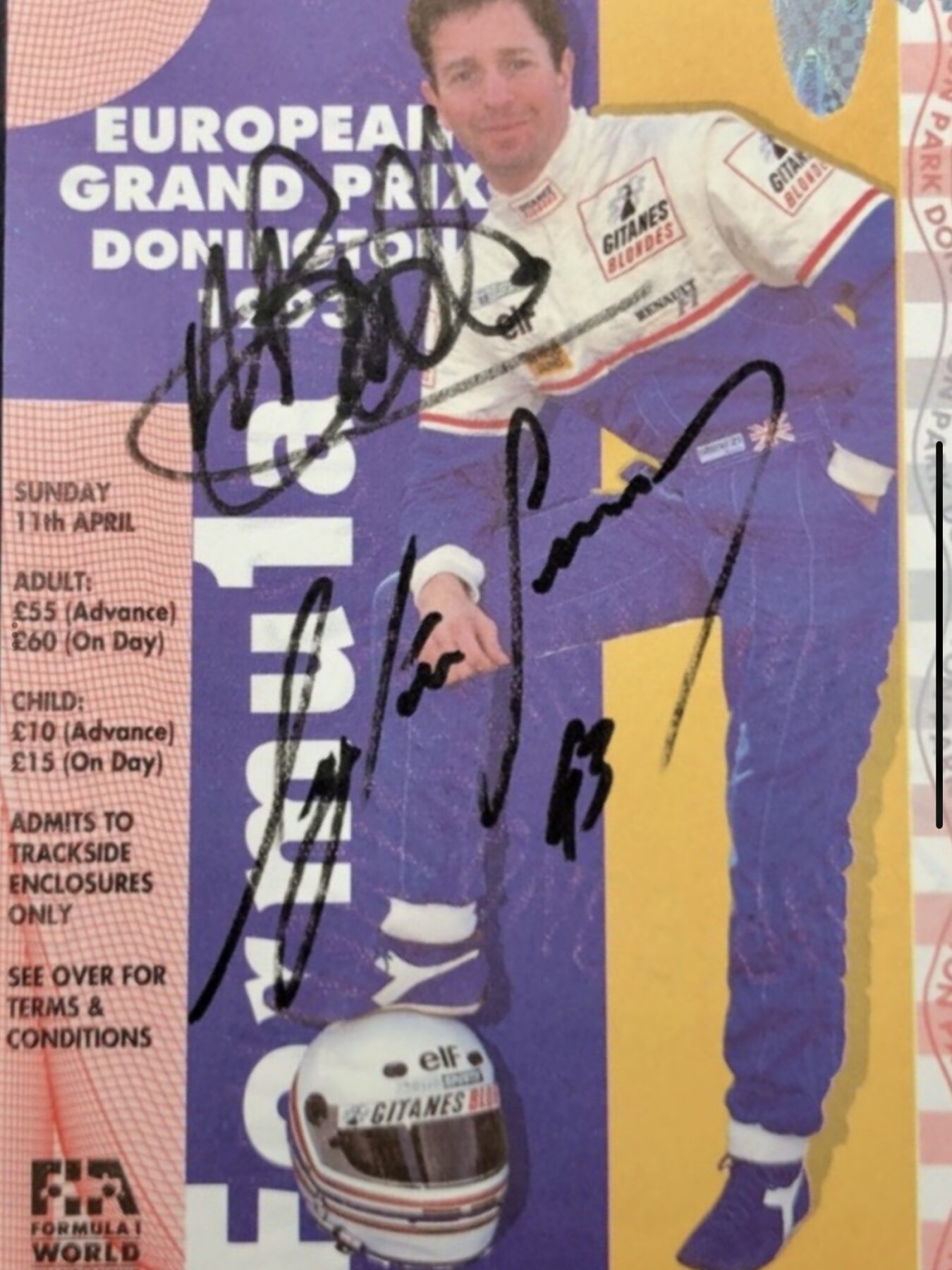 Senna 93 ticket signed
