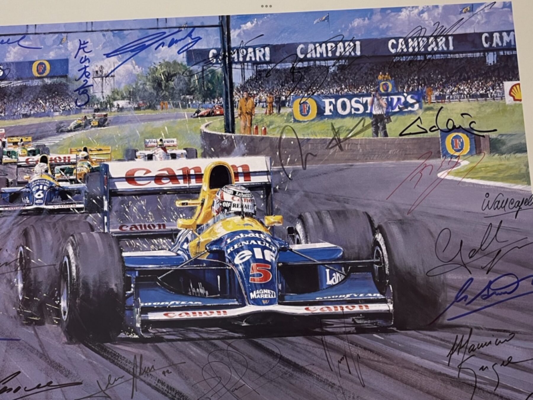 Leader of the Pack-British Grand Prix 1992 print Signed by 26 F1 drivers including -Nigel Mansell,Ayrton Senna,Damon Hill Michael Schumacher - Image 4