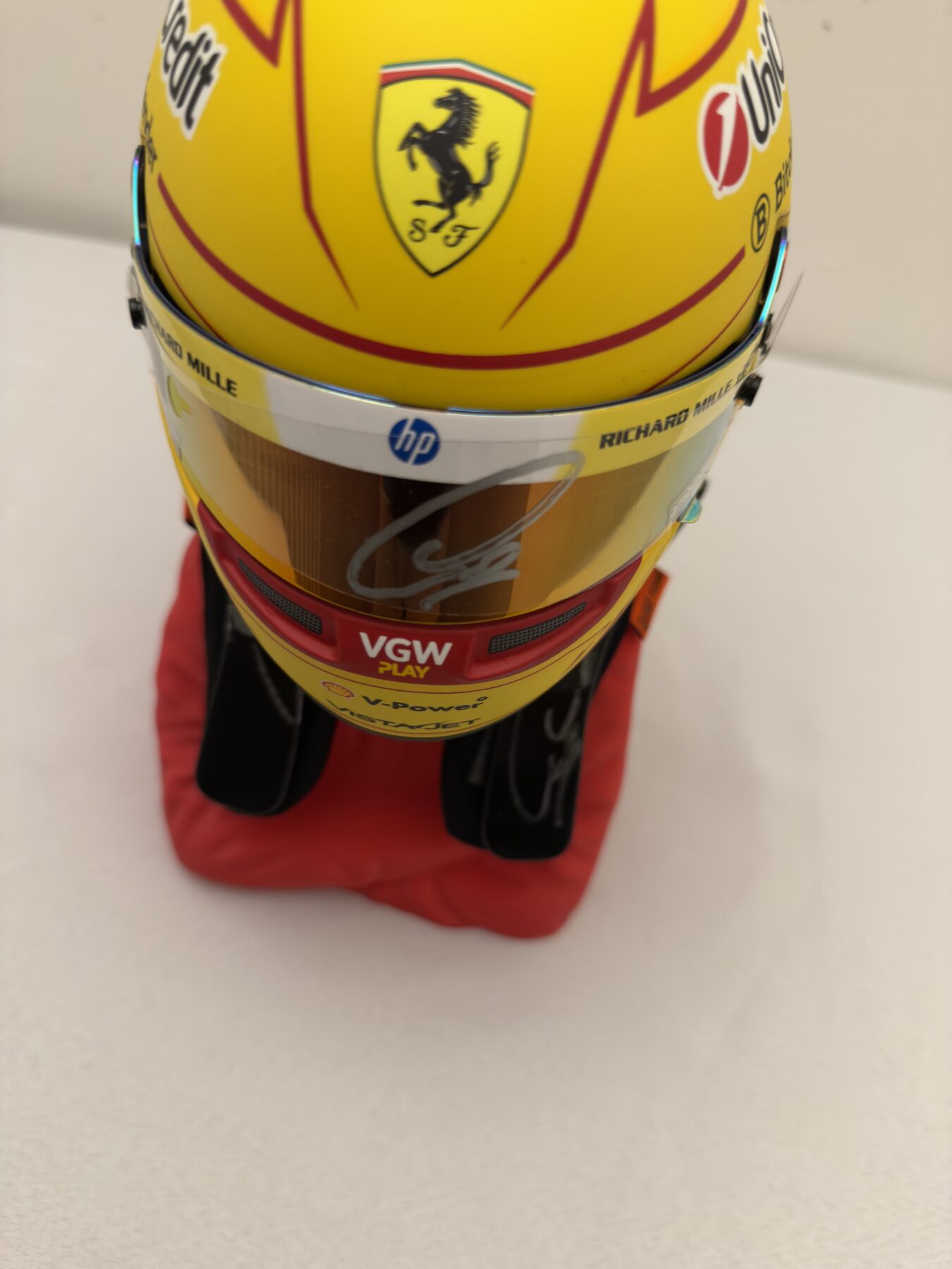 Lewis Hamilton Signed on the visor 1/2 scale Bell Ferrari helmet with Signed HANS device - Image 8