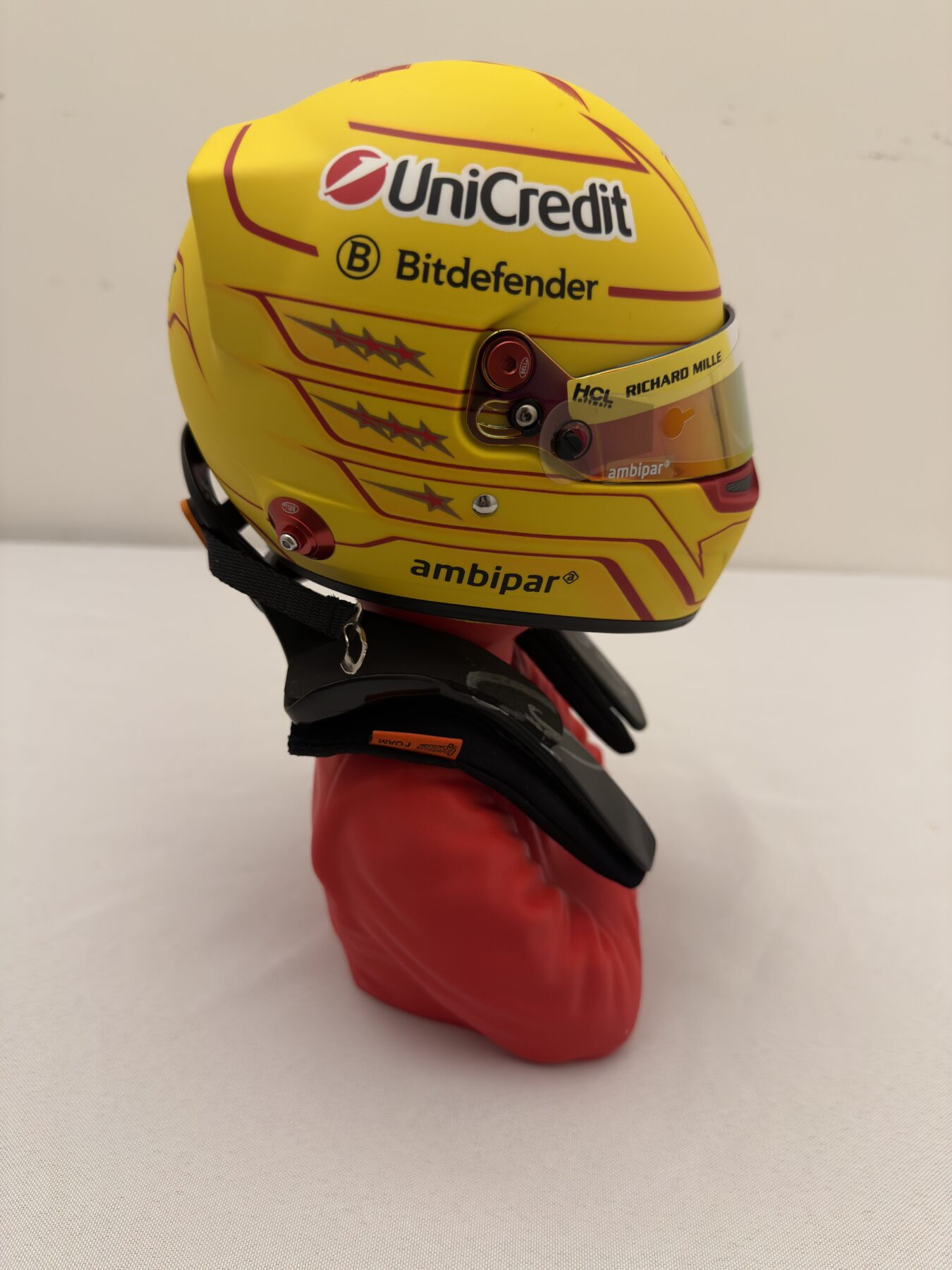 Lewis Hamilton Signed on the visor 1/2 scale Bell Ferrari helmet with Signed HANS device - Image 10