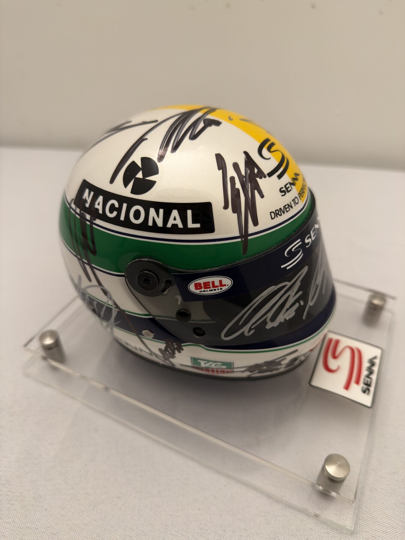 Ayrton Senna 1/2 tribute Bell helmet -Multi Signed on the helmet - Image 12