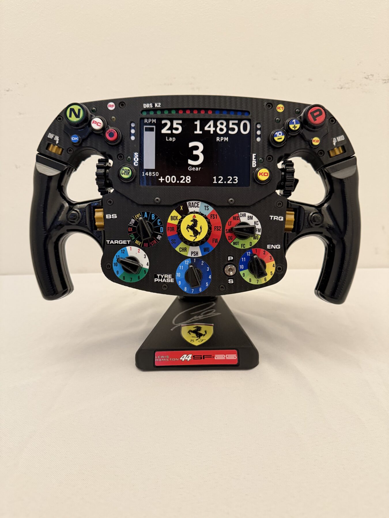 Lewis Hamilton Steering wheel-Signed on the base stand