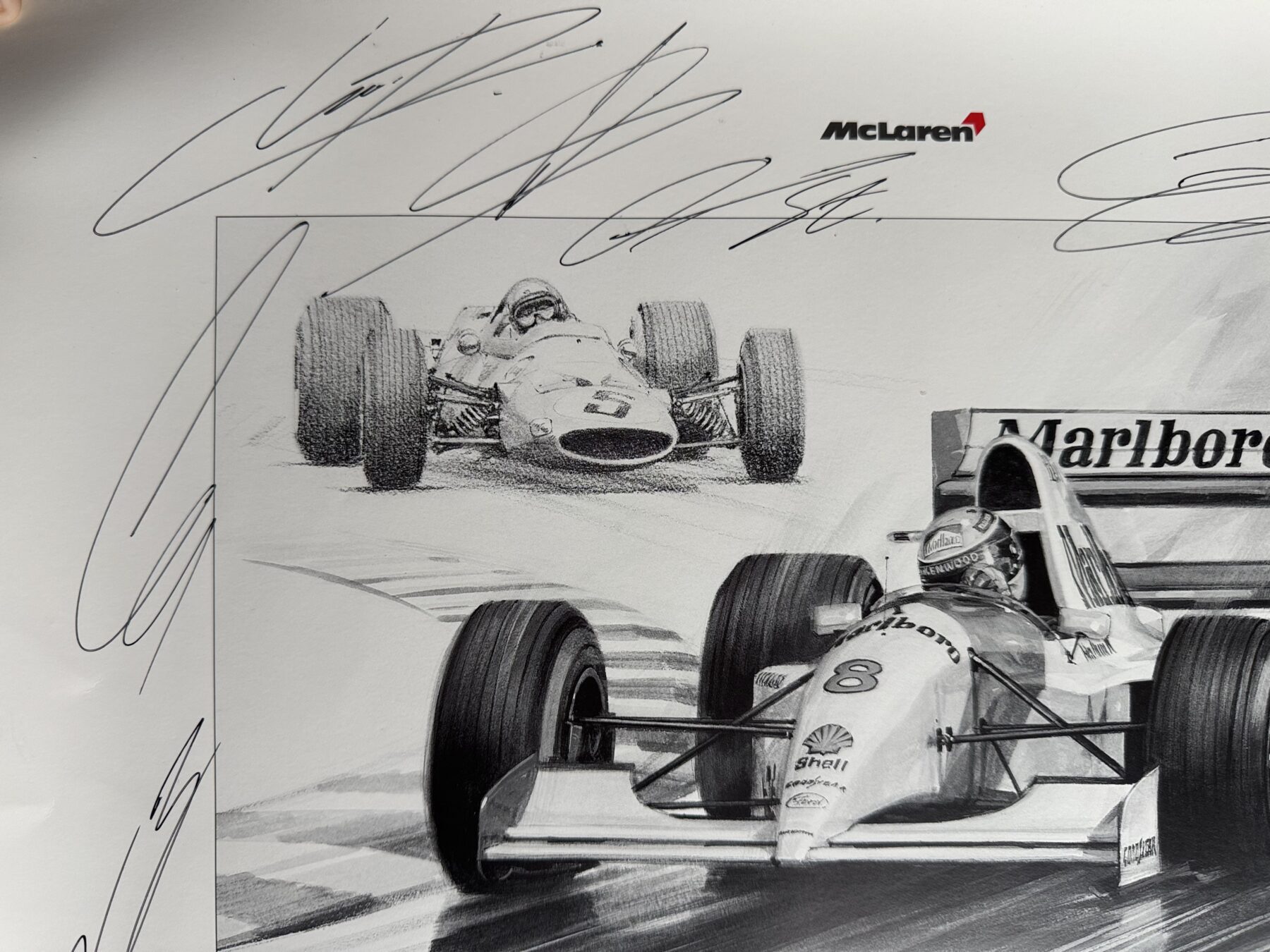 Ayrton Senna Signed Print-Bruce McLaren -100th win 1993-also signed by McLaren drivers past and present - Image 10