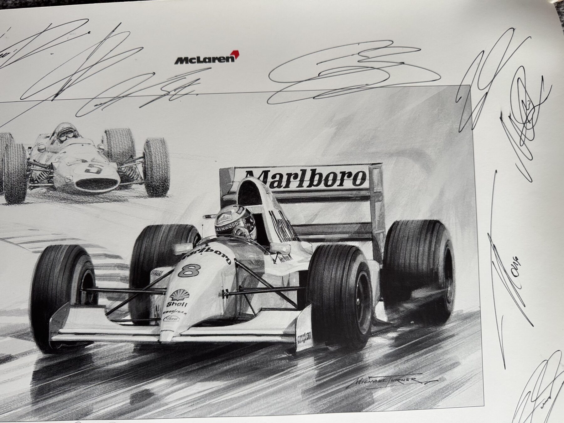 Ayrton Senna Signed Print-Bruce McLaren -100th win 1993-also signed by McLaren drivers past and present - Image 18