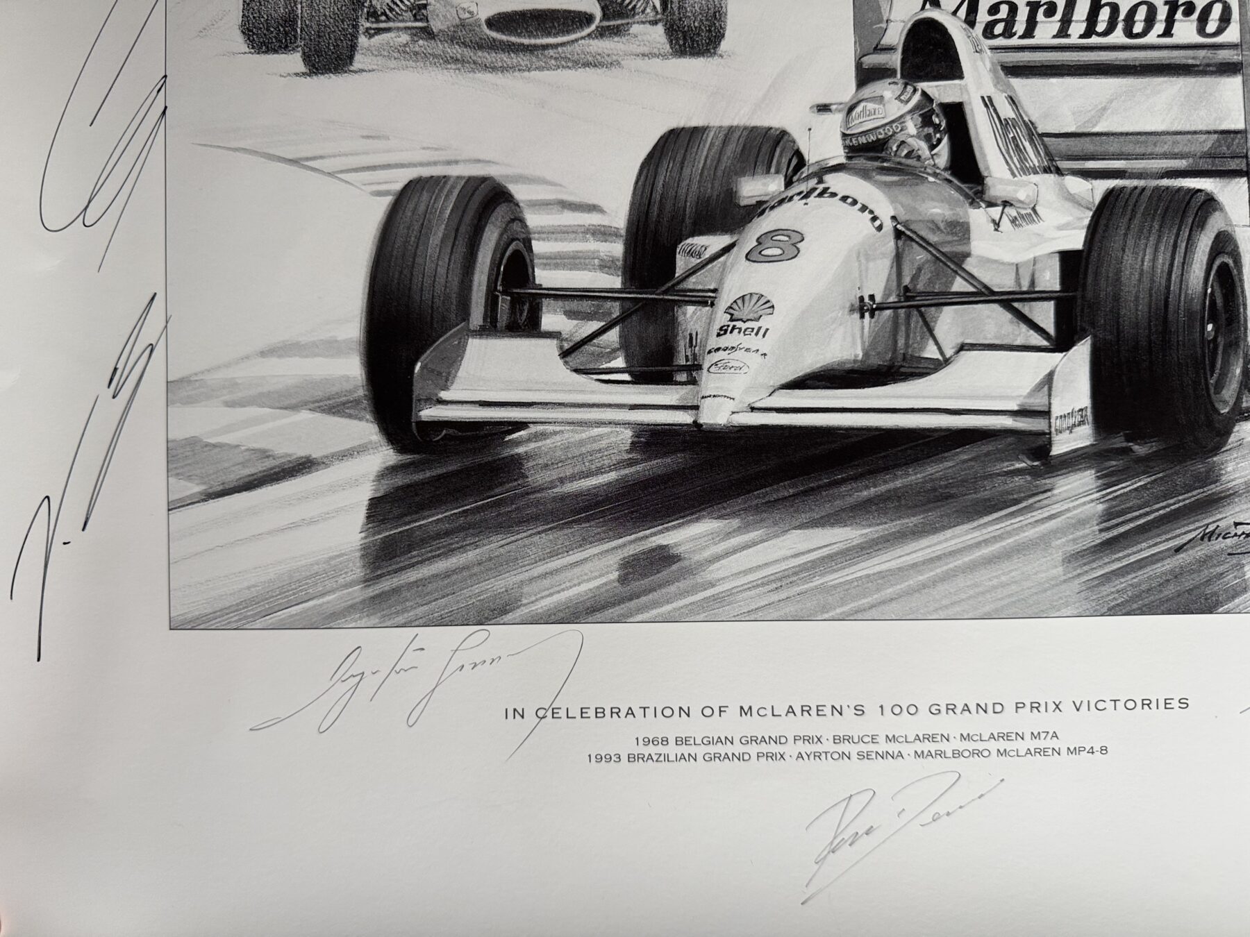 Ayrton Senna Signed Print-Bruce McLaren -100th win 1993-also signed by McLaren drivers past and present - Image 22