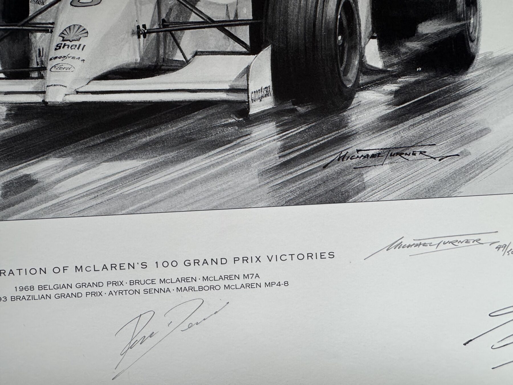 Ayrton Senna Signed Print-Bruce McLaren -100th win 1993-also signed by McLaren drivers past and present - Image 17