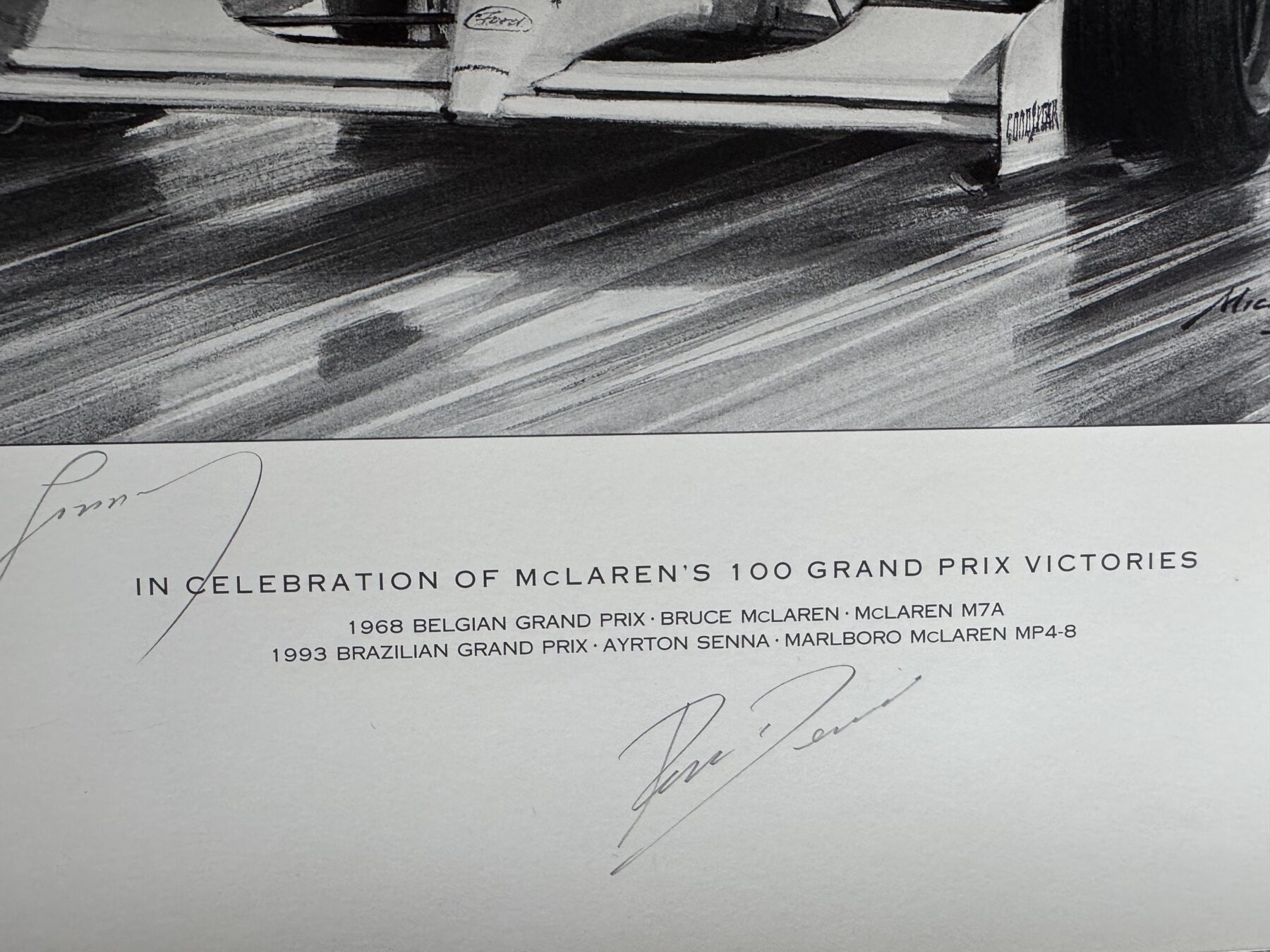 Ayrton Senna Signed Print-Bruce McLaren -100th win 1993-also signed by McLaren drivers past and present - Image 14