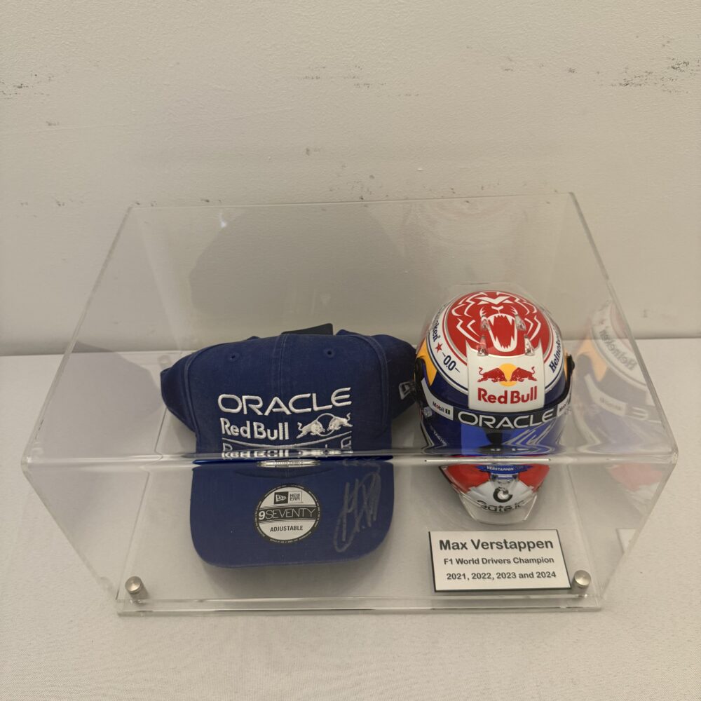 Max Verstappen Schuberth 1/2 scale helmet and cap Signed