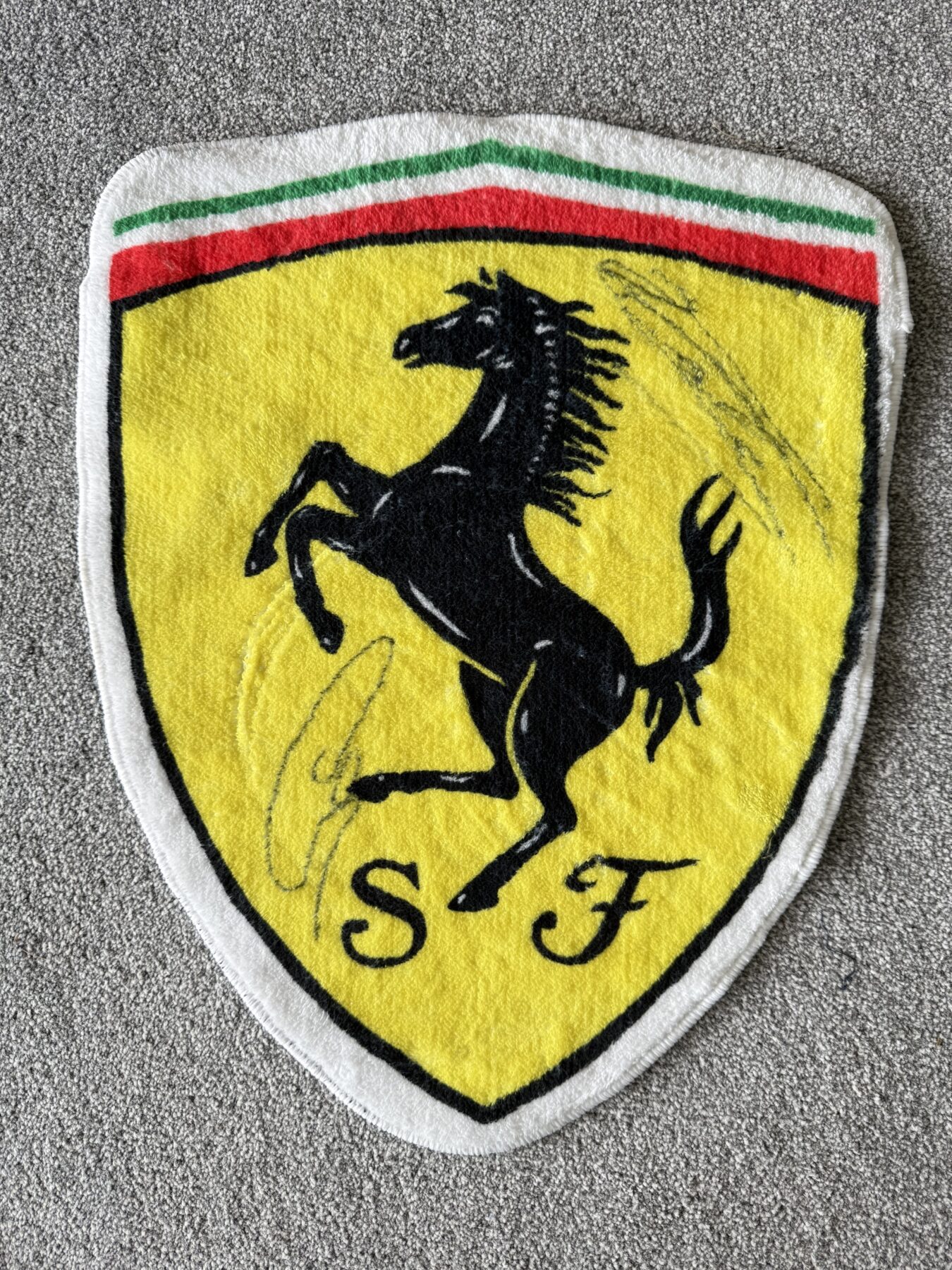 Ferrari prancing horse logo carpet (60x45cm) Signed by Lewis and Charles