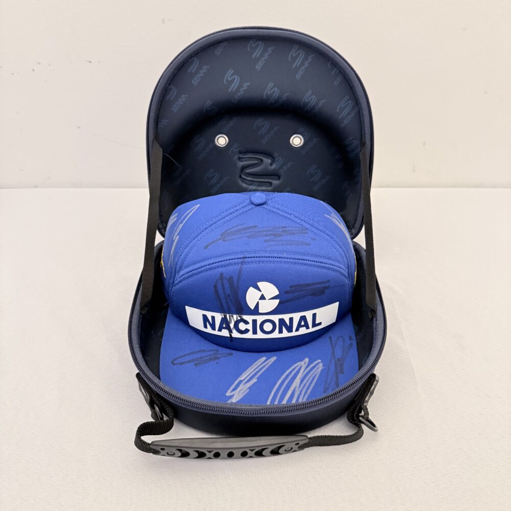 Ayrton Senna Nacional Cap and Case-Multi Signed