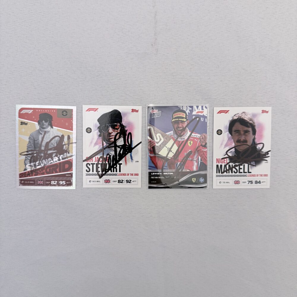 Topps Cards-Nigel Mansell & Jackie Stewart & Lewis Hamilton